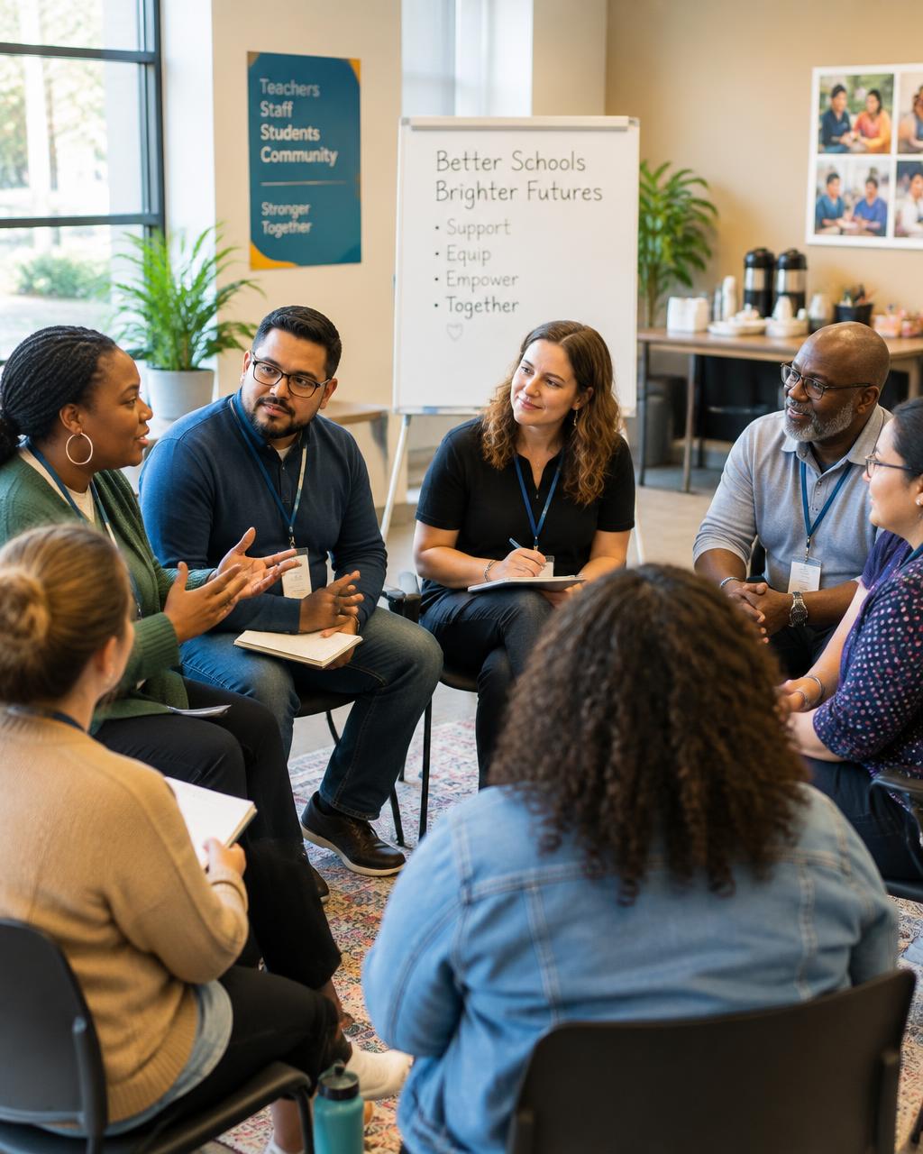 Educators and school staff in a trauma-informed training circle
